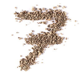 Clods of dry dirt, number 7, seven  soil isolated on white, clipping path