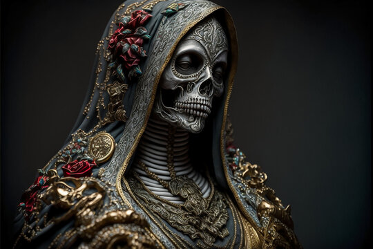 Santa Muerte. Cult figure of Mexican culture. Generative AI.