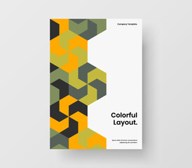 Colorful postcard A4 vector design illustration. Vivid mosaic shapes handbill layout.