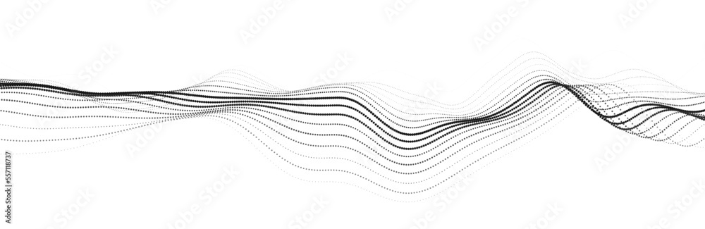 Poster abstract dynamic smooth wave. sound wave concept. futuristic particle flow on a white background. di