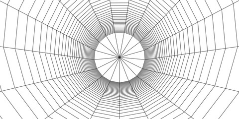 3D wireframe tunnel on white background. Abstract perspective grid. Vector illustration.