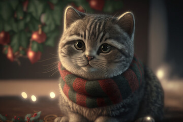 Cute cat wearing a Christmas sweater