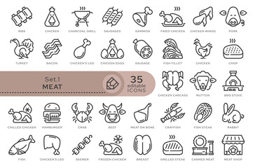 Set of conceptual icons. Vector icons in flat linear style for web sites, applications and other graphic resources. Set from the series - Meat. Editable outline icon.	
