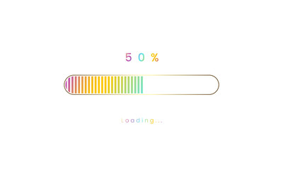 50 percent rainbow downloading bar, loading bar, banner for user interface, colorful Futuristic loading bar design.