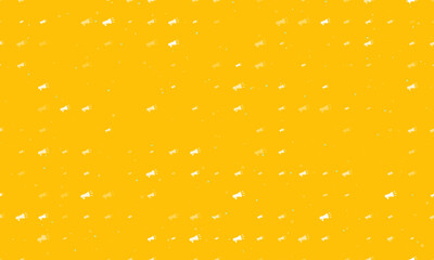 Seamless background pattern of evenly spaced white megaphone symbols of different sizes and opacity. Vector illustration on amber background with stars