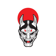 Japanese Demon Oni Mask Logo Design vector illustration,it can be used for shirt design or poster	
