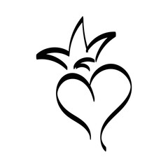 Hand drawn crowned heart. Doodle princess, king and queen crown on heart, sketch love crowns. Wedding card logo, doodle hearts in crowns. 