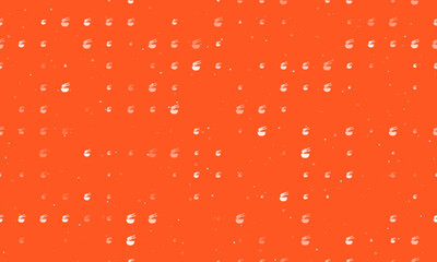 Seamless background pattern of evenly spaced white noodle symbols of different sizes and opacity. Vector illustration on deep orange background with stars