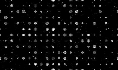 Seamless background pattern of evenly spaced white poker chip symbols of different sizes and opacity. Vector illustration on black background with stars