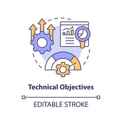 Technical objectives concept icon. Setup equipment. Project management target abstract idea thin line illustration. Isolated outline drawing. Editable stroke. Arial, Myriad Pro-Bold fonts used
