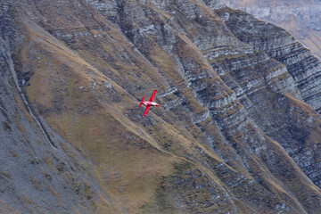 Pilatus PC-21 airplane register A-103 of Swiss Air Force up in the sky at Axalp Air Display in the...