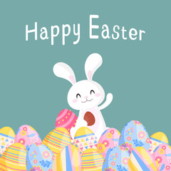 Happy easter text with eggs and rabbit.suitable for card or banner
