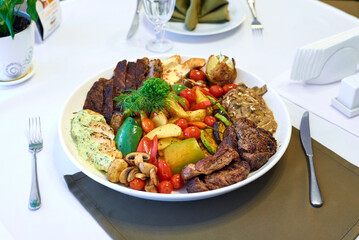 cold cuts, meat with vegetables, mushrooms