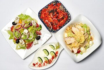 salads top view, on a white background