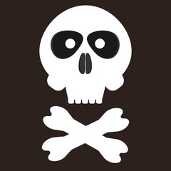 Cute cartoon human skull with crossbones on brown background
