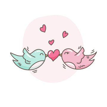 vector illustration two birds holding a heart
