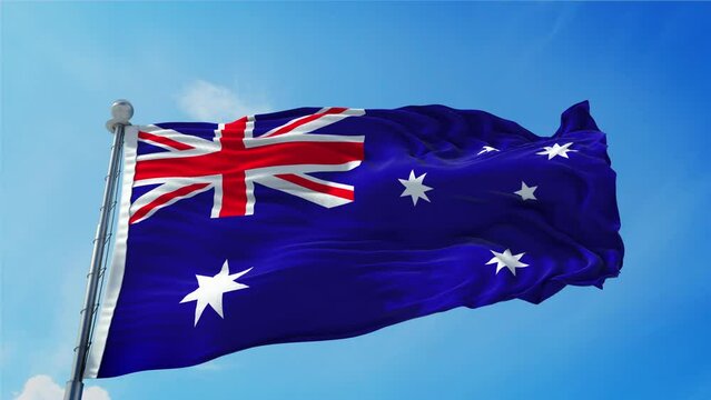 Australian Flag Loop. Realistic 4K. 30 fps flag of the Australia. Australia Flag waving in the wind. Seamless loop with highly detailed fabric texture. Loop ready in 4k resolution.