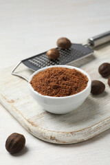 Concept of different spices and condiments, nutmegs