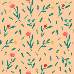 Vector graphics vector wild flowers small pattern for print wrapping paper on a pale beige background