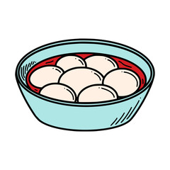 Sweet dumpling soup Tang yuan vector illustration. Chinese New year dessert tangyuan in doodle style.