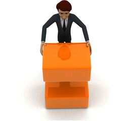 3d man arranging box in order concept