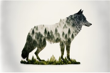 Animal - shaped picture of the forest - transparent background	- wolf