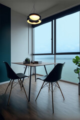 Pleasant meeting room with a view of the ocean. AI produced