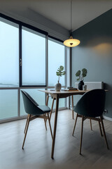 Pleasant meeting room with a view of the ocean. AI produced