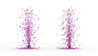 canons à confettis en forme de coeur pour célébrer l'amour - rendu 3D - fond transparent