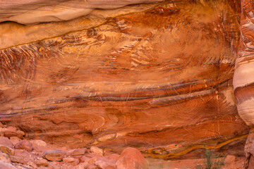 Sandstone rock and mineral layers in Petra, Jordan
