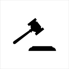 Black hammer hits stand. Auction symbol with sales bids and legal judgments with vector judgments