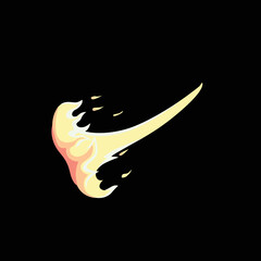 Jet blazing yellow flame with sparks. Brightly burning bonfire with fiery energy and flammable liquid vector symbol