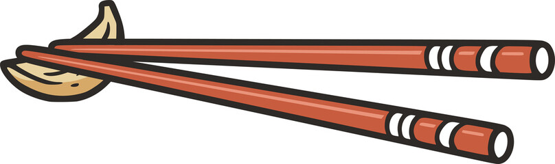 Chopstick for sushi set with salmon, nori and seafood. Japanese or chinese rolls with shrimp and squid. Tool for asian food