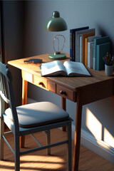 Personal workspace for home office use and study. AI produced