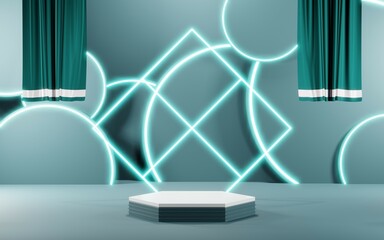 Fototapeta premium 3D render of Podium background in blue tones for displaying cream products. cosmetics