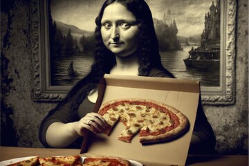 mona lisa eating a pizza generative ai