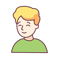 Cheerful teen boy. Embarrassed smiling guy as symbol of childhood and happy life path vector growing up