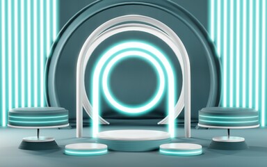 Fototapeta premium 3D render of Podium background in blue tones for displaying cream products. cosmetics