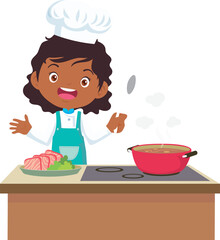 Cooking children girl Little kid making delicious food professional chef