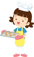 Cooking children girl Little kid making delicious food professional chef