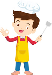 Cooking children boy Little kids making delicious food professional chef