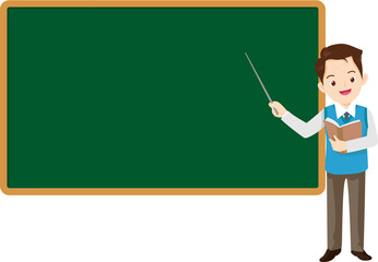 Teacher in classroom.School teacher,educational worker standing beside chalkboard