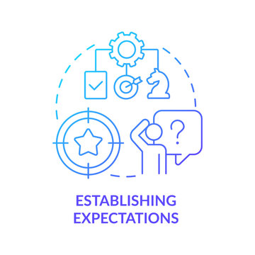 Establishing Expectations Blue Gradient Concept Icon. New Hire Customer Service Training Step Abstract Idea Thin Line Illustration. Isolated Outline Drawing. Myriad Pro-Bold Fonts Used