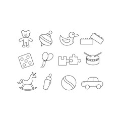 Toys icon set isolated on white background. toy set line art vector. Perfect for coloring book, textiles, icon, web, painting, books, t-shirt print.