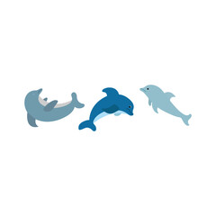 Dolphins icons set in flat style. swimming dolphins isolated on white background. Perfect for coloring book, textiles, icon, web, painting, books, t-shirt print.