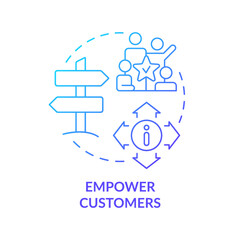 Empower customers blue gradient concept icon. Call center customer service agent technique abstract idea thin line illustration. Isolated outline drawing. Myriad Pro-Bold fonts used