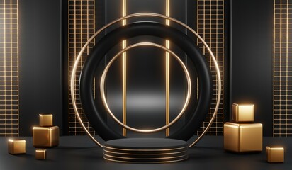 3D rendering of blank product background for cream cosmetics Modern black podium background