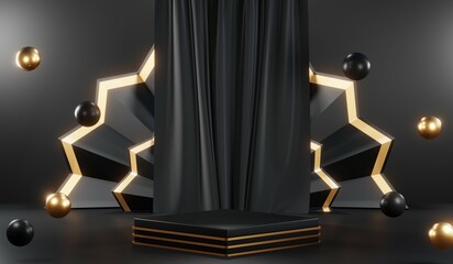 3D rendering of blank product background for cream cosmetics Modern black podium background