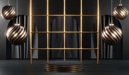 3D rendering of blank product background for cream cosmetics Modern black podium background