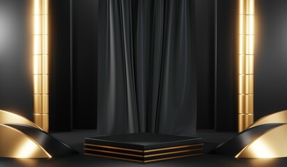 3D rendering of blank product background for cream cosmetics Modern black podium background